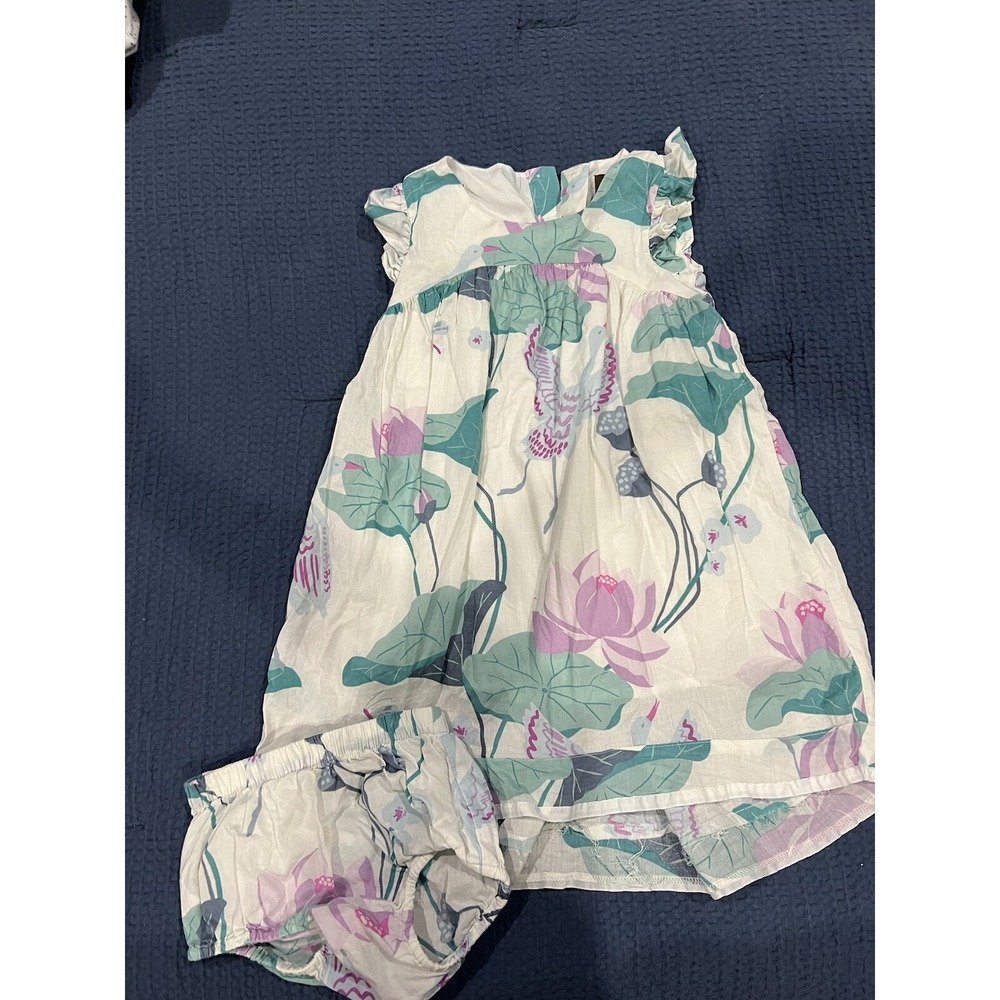 Tea  Little Girls High Low Dress Flowers With Swans Size 18-24 Months H15